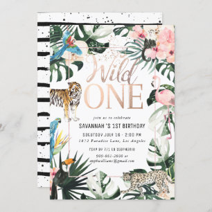 Invitation Tropical Chic   Pink Wild One Birthday Party