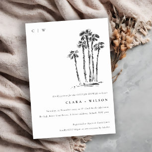 Invitation Tropical Coastal Palm Tree Sketch Couples Douche