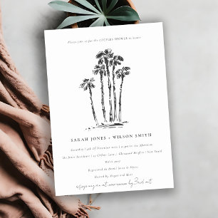Invitation Tropical Coastal Palm Tree Sketch Couples Douche