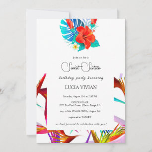 Invitation Tropical Colorful Tropical Blanc Base Sweet 16