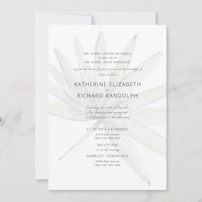 Invitation Tropical Deux Lieux Blanc Deux Parents Mariage (Devant)
