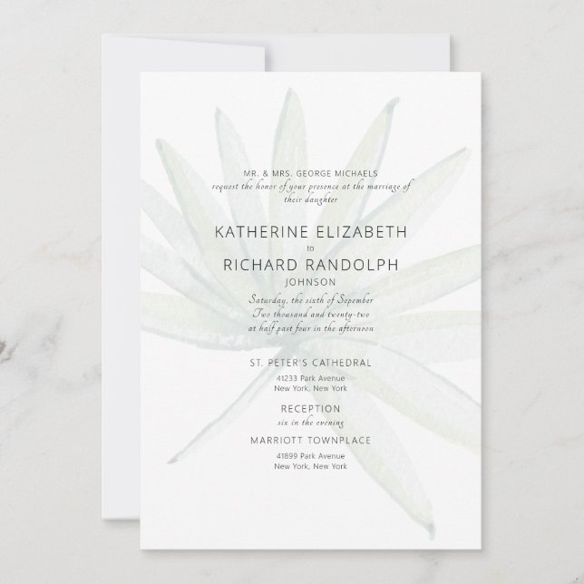 Invitation Tropical Deux Lieux Bride Blanche Parents Mariage (Devant)