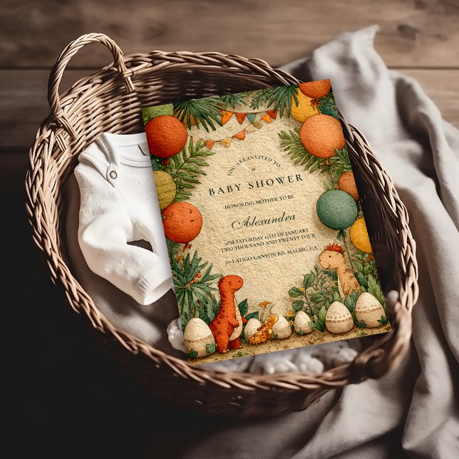Invitation Tropical Dinosaur Theme Baby Shower (Créateur téléchargé)