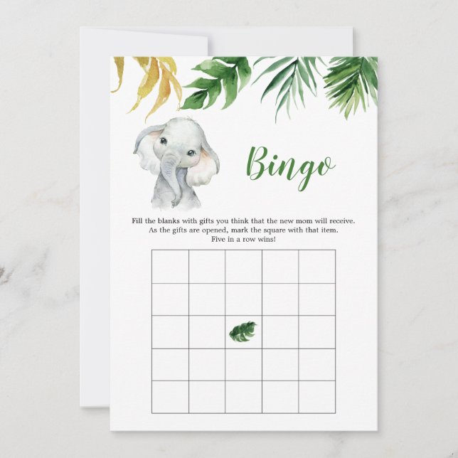 Invitation Tropical Elephant Boy Baby shower Bingo Jeu (Devant)