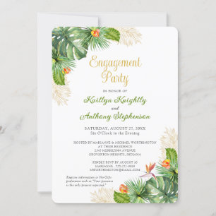 Invitation Tropical Engagement Party Floral Gold Aquarelle