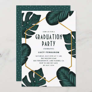 Invitation Tropical Feuille Frame Graduation Party