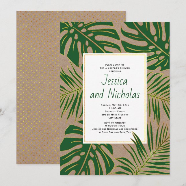 Invitation Tropical feuille kraft mariage couples douche (Devant / Derrière)