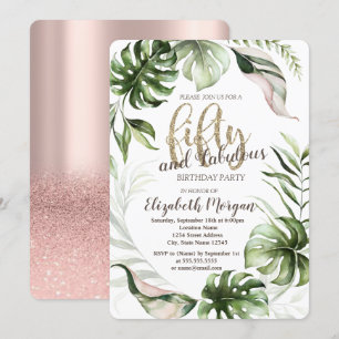 Invitation Tropical Feuille Rose Gold 50e anniversaire