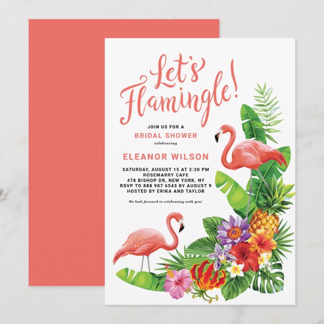 Invitation Tropical Flamingle Fête des mariées d'été (Devant / Derrière)