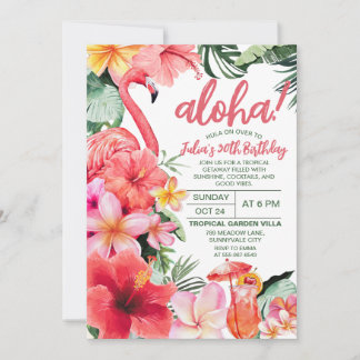 Invitation Tropical Flamingo Aloha Cocktail d'anniversaire à