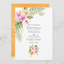 Invitation Tropical Floral Beach QR Code RSVP Mariage