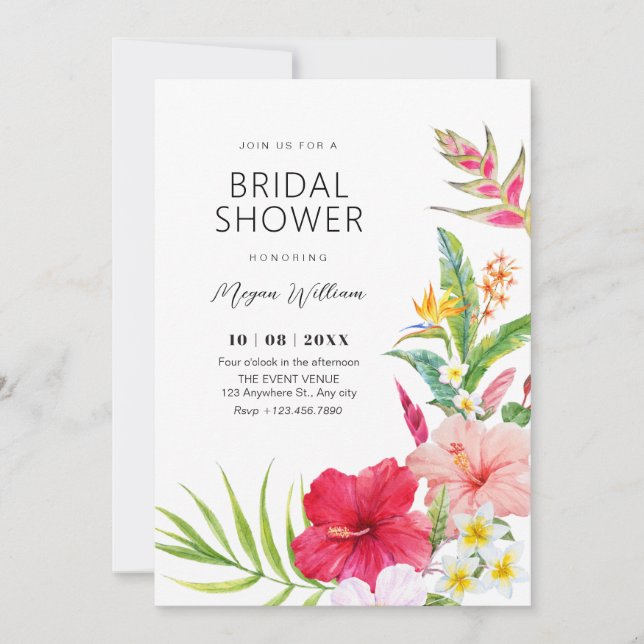 Invitation Tropical floral bridal shower (Devant)