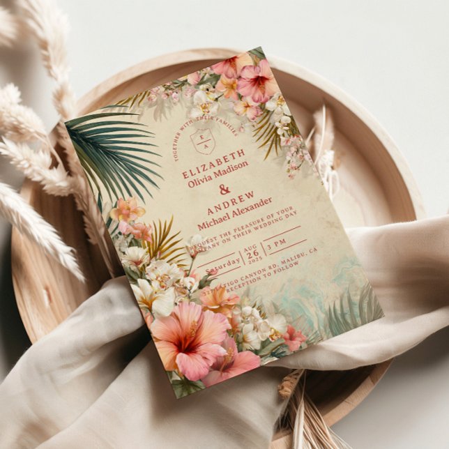Invitation Tropical Floral Destination Wedding (Créateur téléchargé)