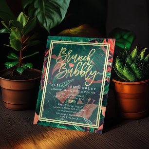 Invitation Tropical Floral Gold Frame Fête des mariées hawaïe
