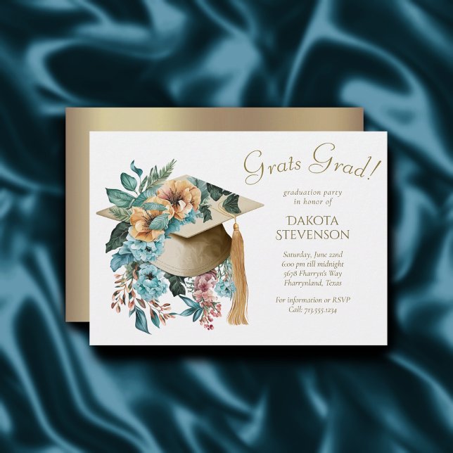 Invitation Tropical Floral Graduation Casquette et Tassel Par (Créateur téléchargé)