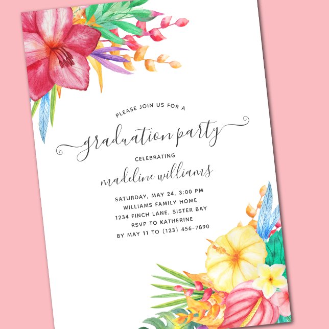 Invitation Tropical Floral Graduation Party (Créateur téléchargé)