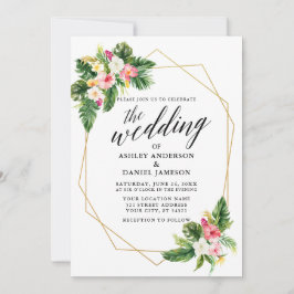 Invitation Tropical Floral Mariage Calligraphie Gold Geo Fram