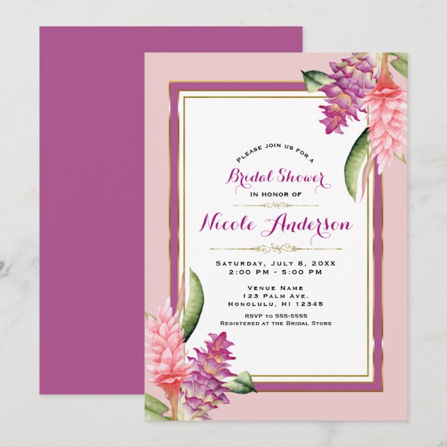 Invitation Tropical Floral Orchidée violet Fête des mariées r (Devant / Derrière)