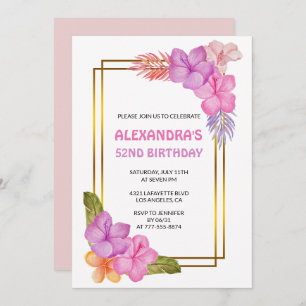 Invitation Tropical Floral Pink Luxury 52e anniversaire
