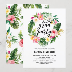 Invitation Tropical Floral Wreath Graduation Luau Party