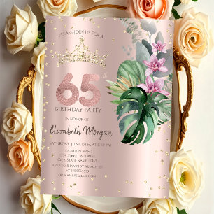 Invitation Tropical Flowers Diamonds Rose Or 65e anniversaire