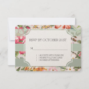 Invitation Tropical Flowers Mint Stripes RSVP