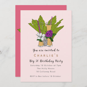 Invitation Tropical fun coloré cocktail de 50 ans