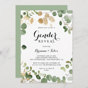 Invitation Tropical Gold Green Foliage Parti de révélation de