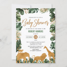 Invitation Tropical Gold Safari Animaux Jungle Baby shower