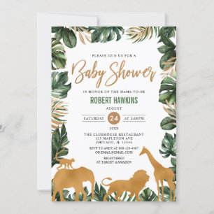 Invitation Tropical Gold Safari Animaux Jungle Baby shower