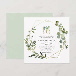 Invitation Tropical Green Feuille Sweet sixteen fête d'annive