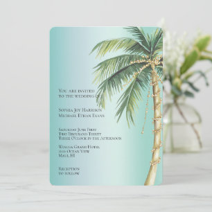 Invitation Tropical Green Glam Gold Glitzy Palm Tree Mariage