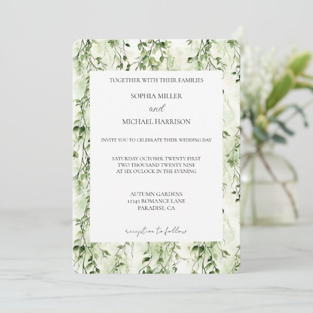 Invitation Tropical Green Ivy Mariage (Debout devant)