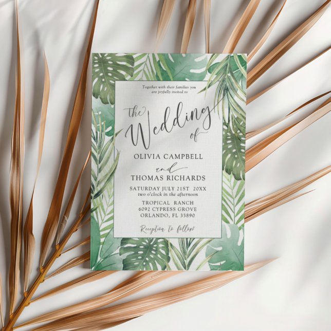 Invitation Tropical Green Watercolor Palm Wedding (Créateur téléchargé)