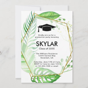 Invitation Tropical Greenery Géométrique Frame Graduation