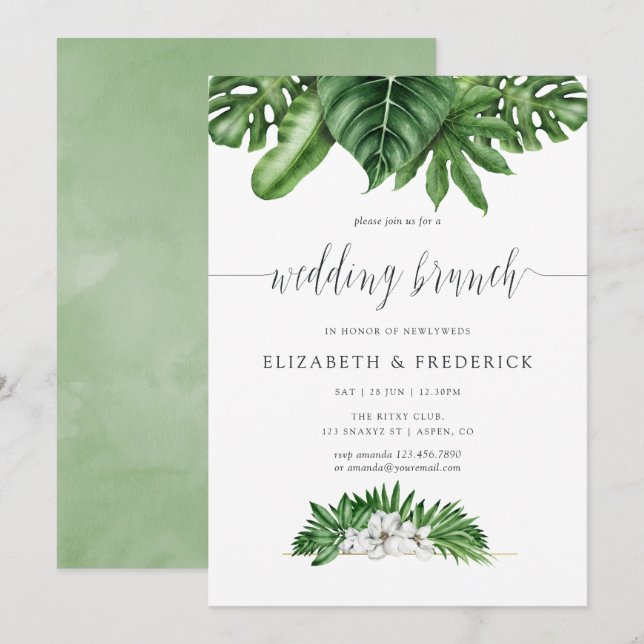 Invitation Tropical Greenery Mariage géométrique Brunch Invit (Devant / Derrière)