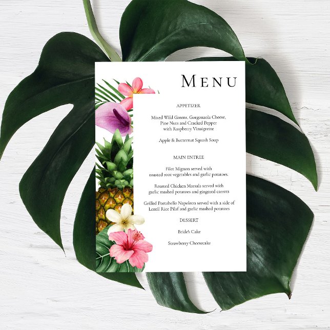 Invitation Tropical Hawaiian Floral Menu - Blanc (Créateur téléchargé)