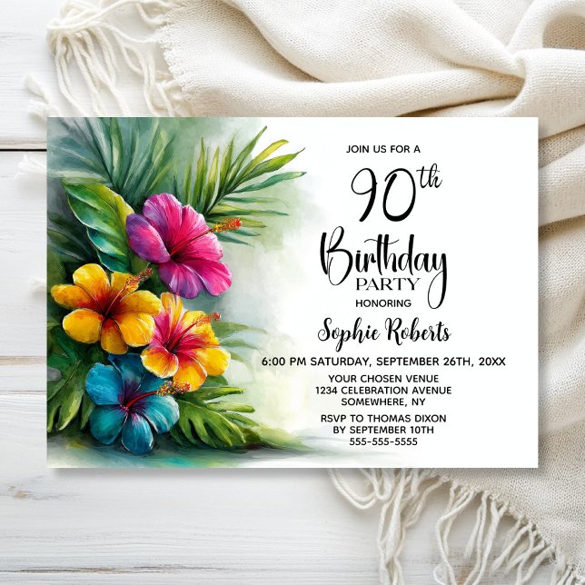 Invitation Tropical Hibiscus Flowers 90th Birthday Party (Créateur téléchargé)