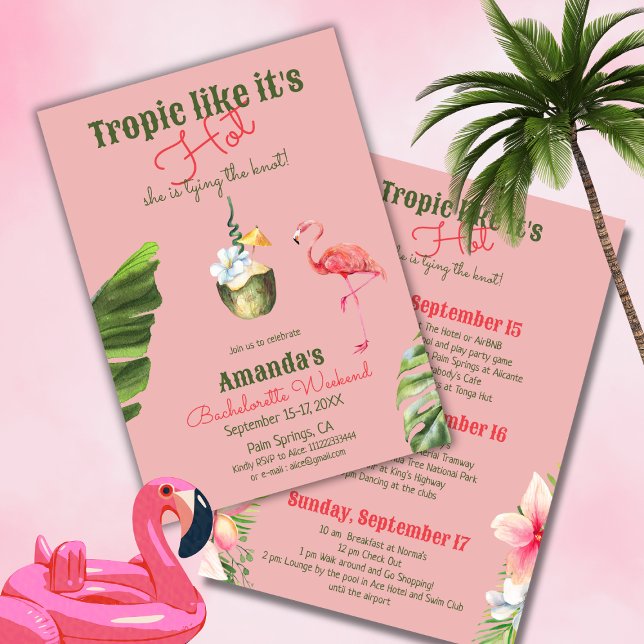 Invitation Tropical Hot Pink Palm Springs Bachelorette Party (Créateur téléchargé)