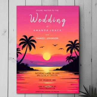 Invitation Tropical Isle Sunrise Watercolor Mariage