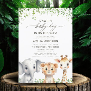 Invitation Tropical Jungle Cute Animaux Safari Baby shower