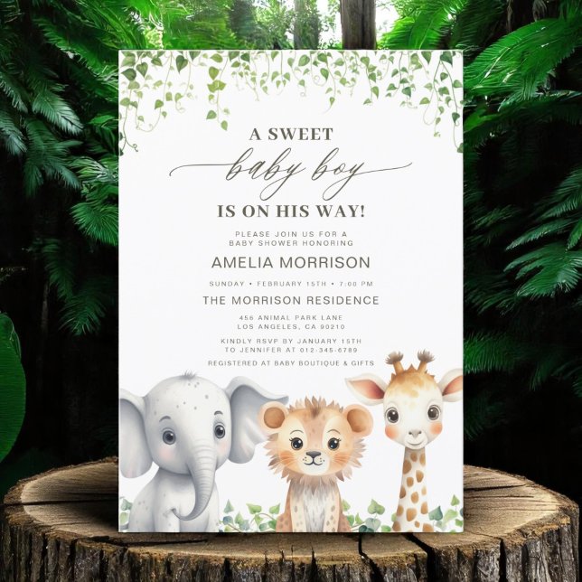 Invitation Tropical Jungle Cute Animaux Safari Baby shower (Créateur téléchargé)