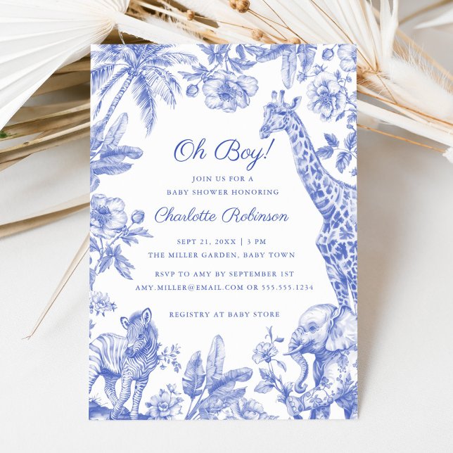Invitation Tropical Jungle Safari Animaux Baby showers Garçon (Tropical Jungle Safari Animals Boy Baby Shower Invitation)