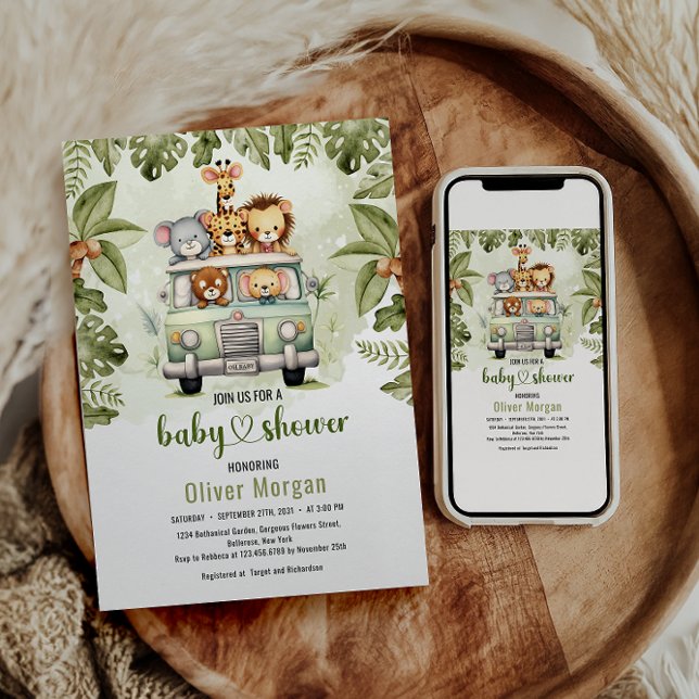 Invitation Tropical Jungle Safari Animaux Baby showers Garçon (Créateur téléchargé)