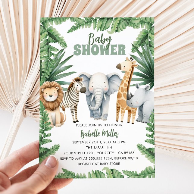 Invitation Tropical Jungle Safari Animaux Baby showers Garçon (Tropical Jungle Safari Animals Boy Baby Shower Invitation)