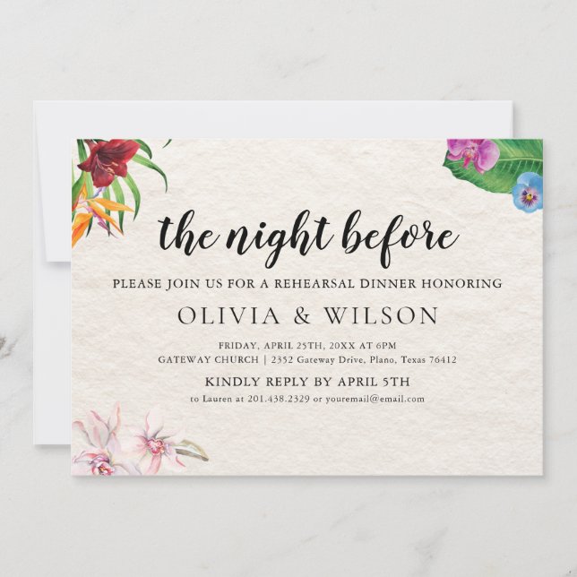 Invitation Tropical La Nuit Avant Le Dîner De La Répétition (Devant)