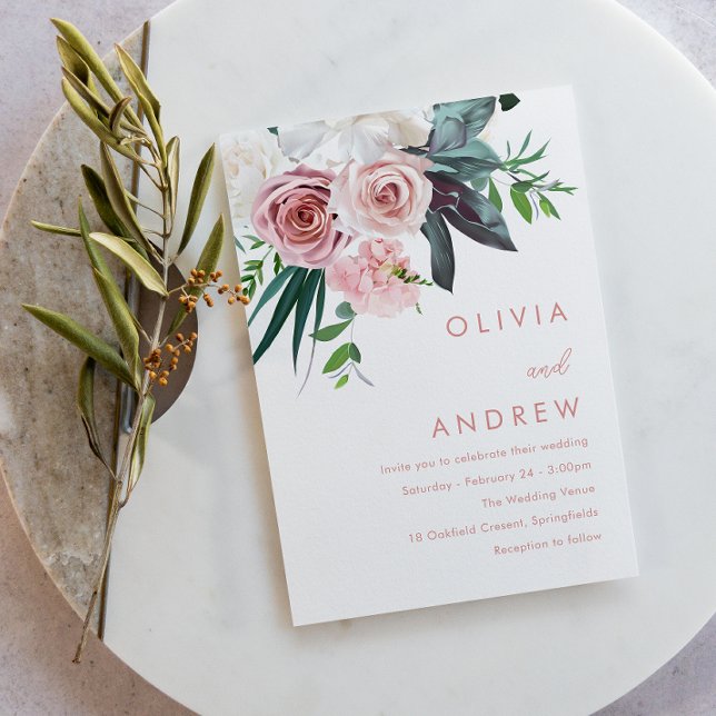 Invitation Tropical Lush Blush Floral Mariage moderne (Créateur téléchargé)