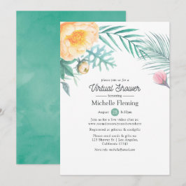 Invitation Tropical Mint Floral Virtual Baby ou Fête des mari