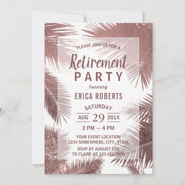 Invitation Tropical moderne Rose Gold Palm Beach Retraite (Devant)