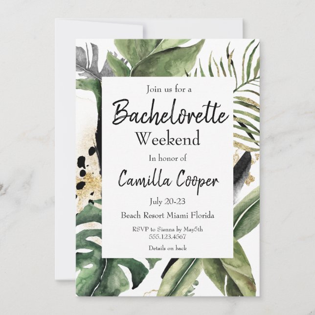 Invitation Tropical Monstera Bachelorette Party (Devant)
